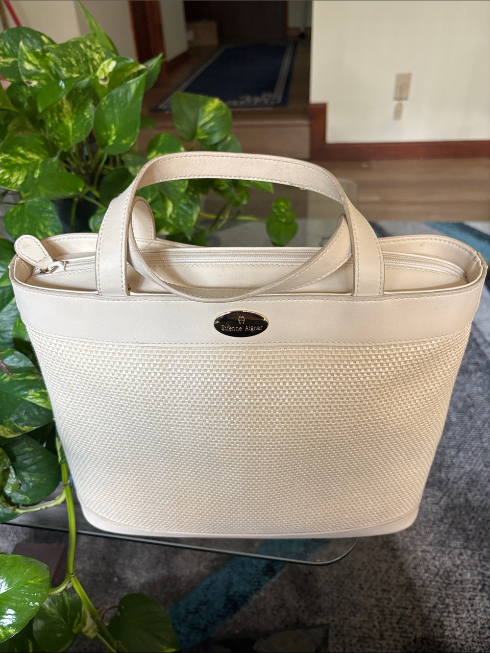 Etienne Aigner Cream Woven Tote